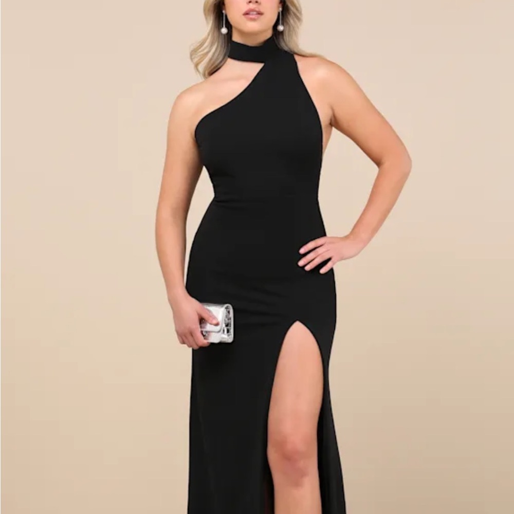 NEW LULUS Elegant Black One-Shoulder Dress - Picture 6 of 9